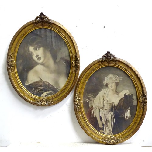 970 - Two oval framed prints, one The Milkmaid after Jean Baptiste Greuze. Approx. 19 1/4