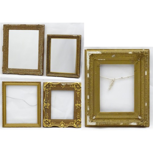 236 - Two gilt framed mirrors and three gilt frames. Largest 25