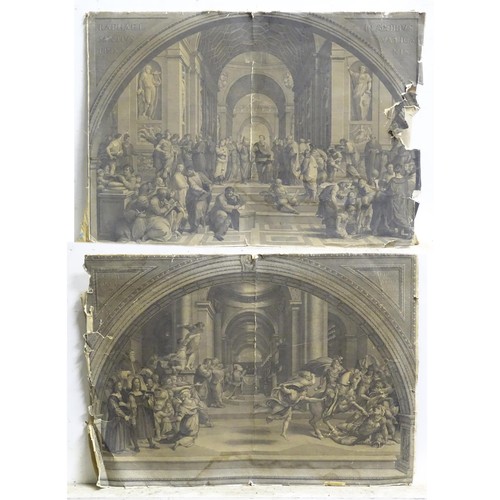 911 - Two 19thC engravings mounted on linen by Giovanni Volpato et al after Raphael, comprising The Expuls... 