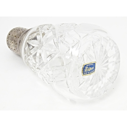 540 - A Tudor Crystal cut glass sugar caster with silver top, hallmarked Birmingham 1986, maker W. I. Broa... 