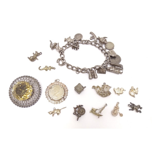 776 - Assorted silver and white metal to include charms, pendant, brooch etc.