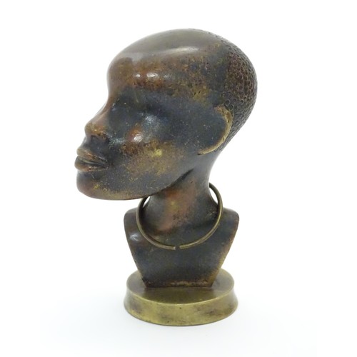 1101 - A 20th century Austrian bronze by Karl Hagenauer, a head of an African man with stamped hair detail ... 