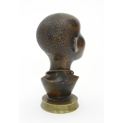 1101 - A 20th century Austrian bronze by Karl Hagenauer, a head of an African man with stamped hair detail ... 