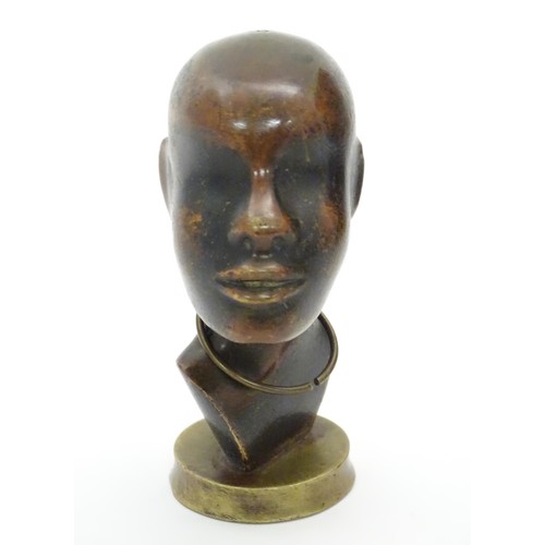 1101 - A 20th century Austrian bronze by Karl Hagenauer, a head of an African man with stamped hair detail ... 