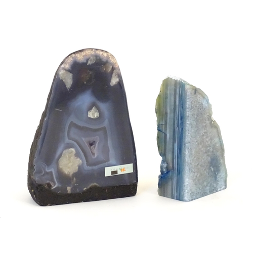 1178 - Geology / Natural History interest: Two polished hardstone specimens / geodes, one possibly blue ony... 