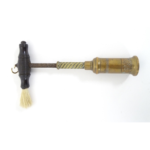 1196 - Kitchenalia: a 19thC Patent King's Pattern corkscrew, the turned lignum vitae handle with brush affi... 