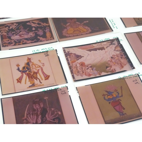 1257 - A quantity of 20thC colour acetate slides depicting Indian deities, to include Hanuman, Vishnu as Ku... 