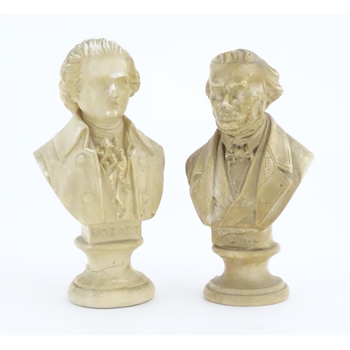 1258 - Two 20thC casts busts depicting composers, one of Mozart, the other Wagner. Largest approx. 8 3/4