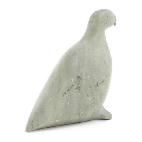 1261 - A 20thC Inuit carved soapstone model of a bird. Indistinctly marked under. Approx. 4