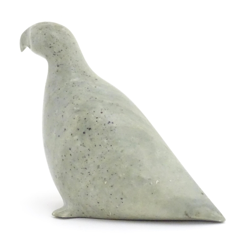 1261 - A 20thC Inuit carved soapstone model of a bird. Indistinctly marked under. Approx. 4