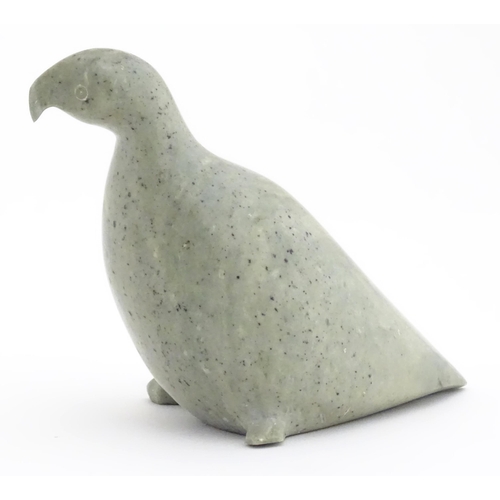 1261 - A 20thC Inuit carved soapstone model of a bird. Indistinctly marked under. Approx. 4