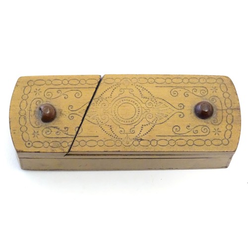 1274 - A late 19th / early 20thC vesta puzzle box with concealed match striker and match keep. Approx. 3 1/... 