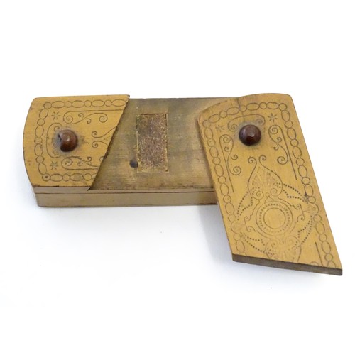 1274 - A late 19th / early 20thC vesta puzzle box with concealed match striker and match keep. Approx. 3 1/... 