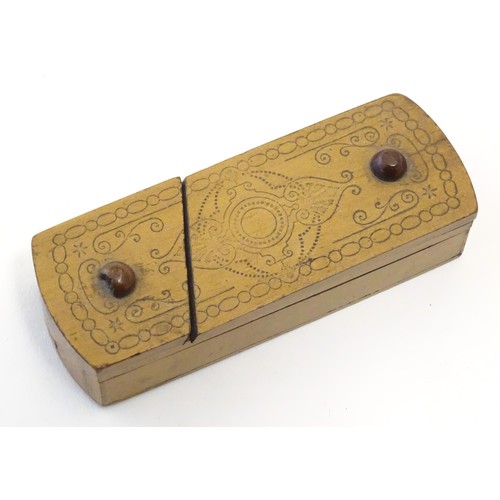 1274 - A late 19th / early 20thC vesta puzzle box with concealed match striker and match keep. Approx. 3 1/... 