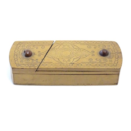 1274 - A late 19th / early 20thC vesta puzzle box with concealed match striker and match keep. Approx. 3 1/... 