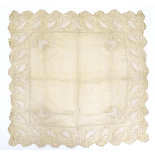 1297 - Withdrawn from auction, we apologise for any inconvenience.   A 19thC lace square with floral and fo... 