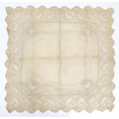 1297 - Withdrawn from auction, we apologise for any inconvenience.   A 19thC lace square with floral and fo... 