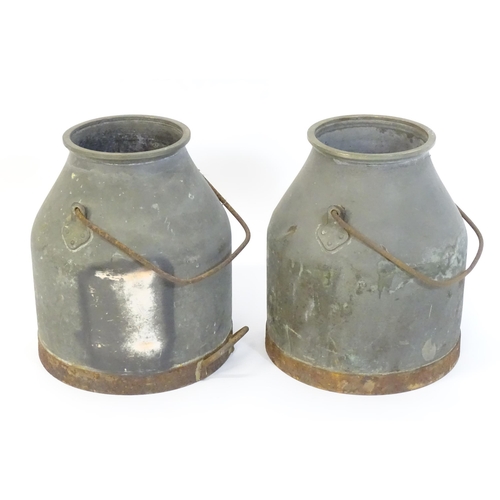 1358 - Two galvanised milk / dairy churns with swing handles. Approx. 15