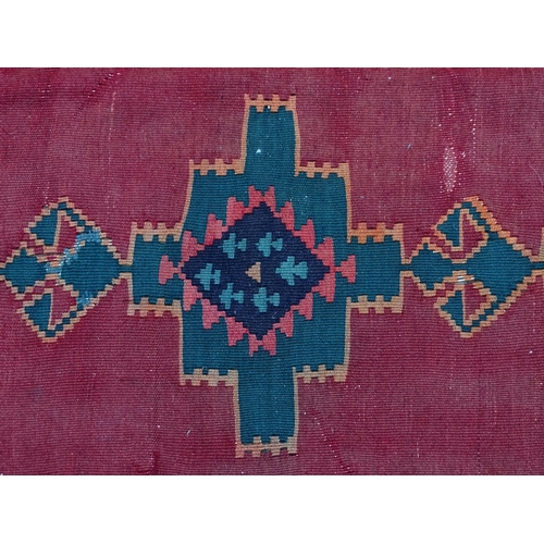 1508 - Carpet / Rug : A South West Persian Qashgai Kilim, the red ground with geometric repeated motifs.  A... 