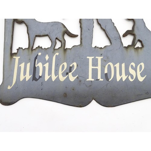 1340A - Shooting: a 'Jubilee House' iron hanging sign, with central silhouette of shooting man with two retr... 