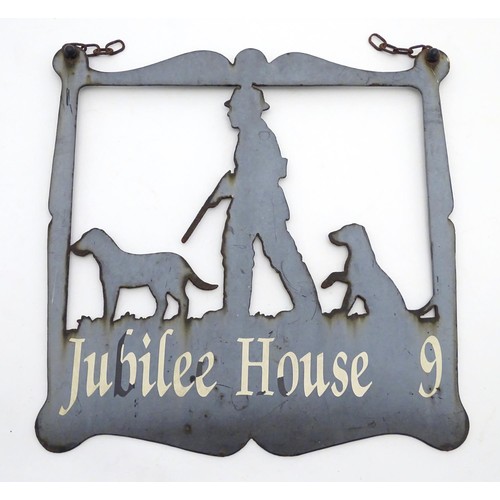 1340A - Shooting: a 'Jubilee House' iron hanging sign, with central silhouette of shooting man with two retr... 