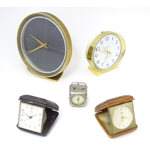 1542 - Mid 20thC clocks, comprising: a Westclox Big Ben repeater mantel clock, a Junghans cube formed alarm... 