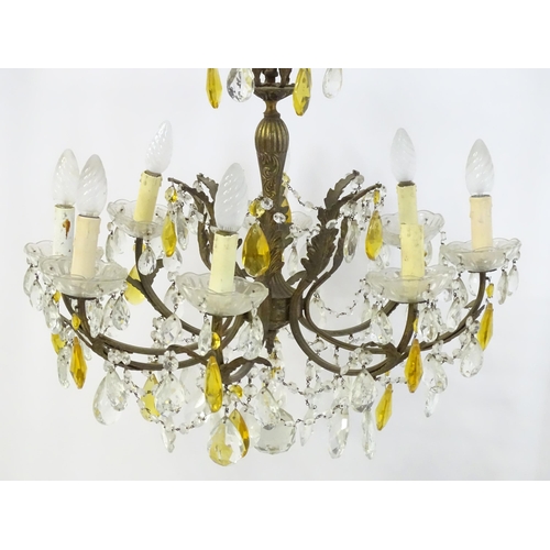 1556 - A late 19thC / early 20thC 8-branch chandelier / electrolier / pendant light with acanthus scroll de... 