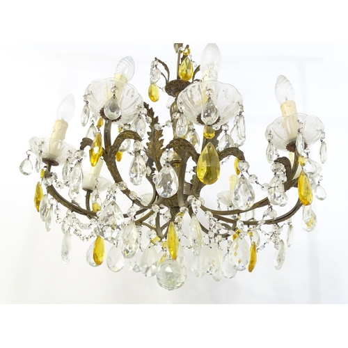 1556 - A late 19thC / early 20thC 8-branch chandelier / electrolier / pendant light with acanthus scroll de... 