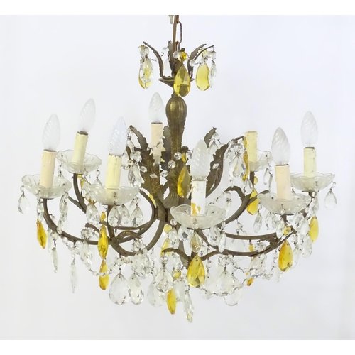 1556 - A late 19thC / early 20thC 8-branch chandelier / electrolier / pendant light with acanthus scroll de... 