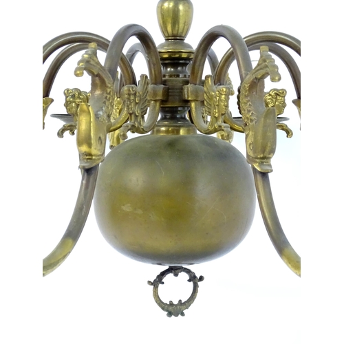 1559 - A late 19thC / early 20thC 8-branch chandelier / electrolier / pendant light, the scrolling branches... 