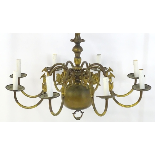 1559 - A late 19thC / early 20thC 8-branch chandelier / electrolier / pendant light, the scrolling branches... 