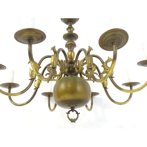 1559 - A late 19thC / early 20thC 8-branch chandelier / electrolier / pendant light, the scrolling branches... 