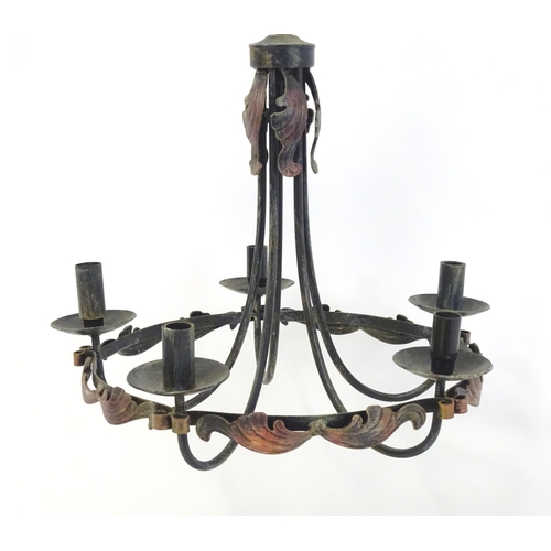 1587 - A 5-branch chandelier / electrolier / pendant light with acanthus scroll decoration. Approx 18