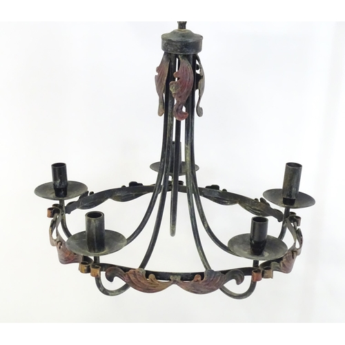 1587 - A 5-branch chandelier / electrolier / pendant light with acanthus scroll decoration. Approx 18