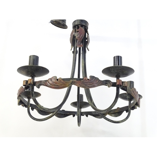 1587 - A 5-branch chandelier / electrolier / pendant light with acanthus scroll decoration. Approx 18