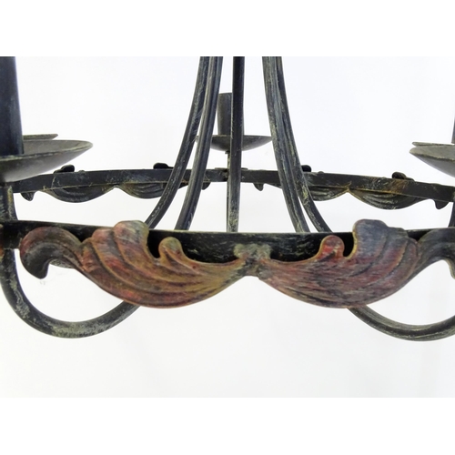 1587 - A 5-branch chandelier / electrolier / pendant light with acanthus scroll decoration. Approx 18