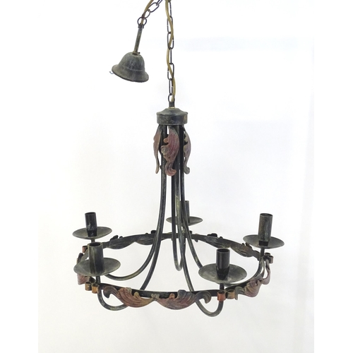 1587 - A 5-branch chandelier / electrolier / pendant light with acanthus scroll decoration. Approx 18