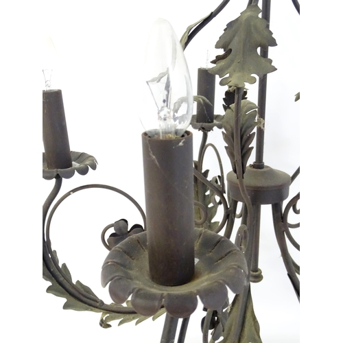 1588 - A 20thC 5-branch chandelier / electrolier / pendant light with acanthus scroll detail. Approx 23