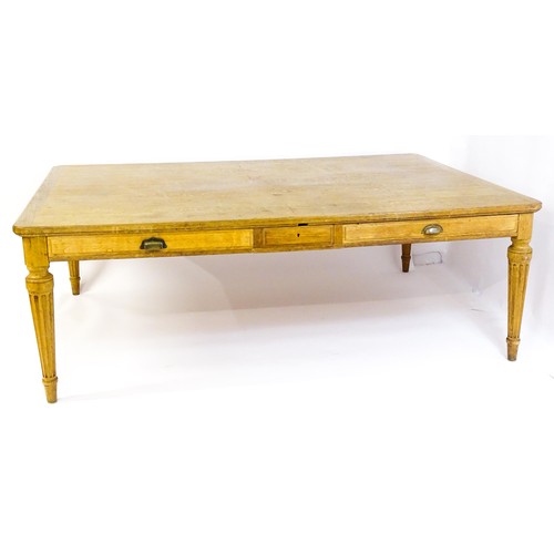 1599 - An exceptionally large, mid / late 20thC oak dining table / farmhouse kitchen table, with three frie... 