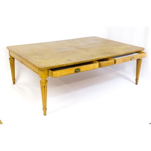 1599 - An exceptionally large, mid / late 20thC oak dining table / farmhouse kitchen table, with three frie... 