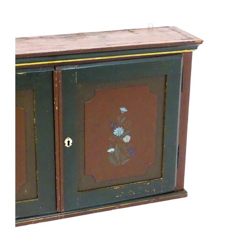 1682 - A late 19thC hanging cabinet with two panelled painted doors and opening to show a fitted interior w... 