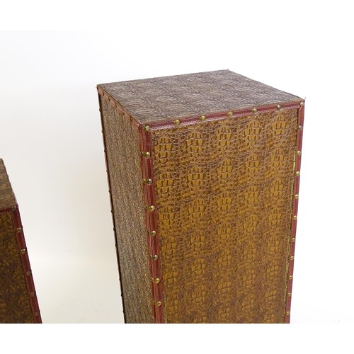 1692 - Two pedestals with faux crocodile skin exterior and brass stud detailing. 14