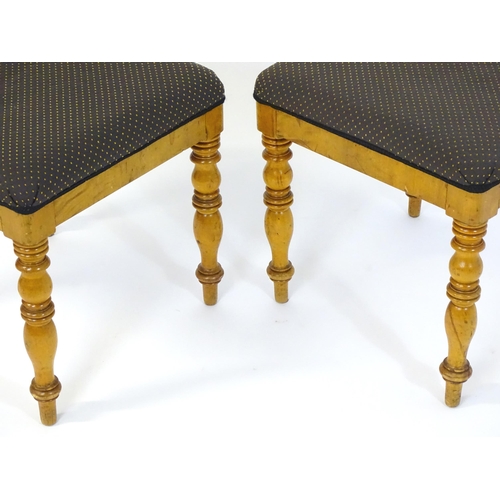 1723 - A pair of 19thC Scandinavian birch stools, the stools having upholstered tops and turned tapering le... 