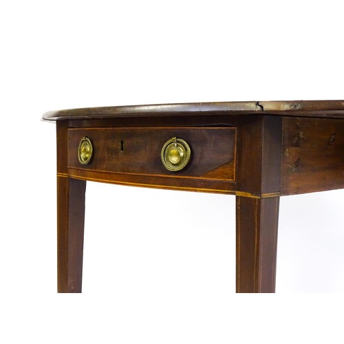 1781 - An early 19thC mahogany drop flap table, with two demi lune leaves, satinwood stringing and one shor... 