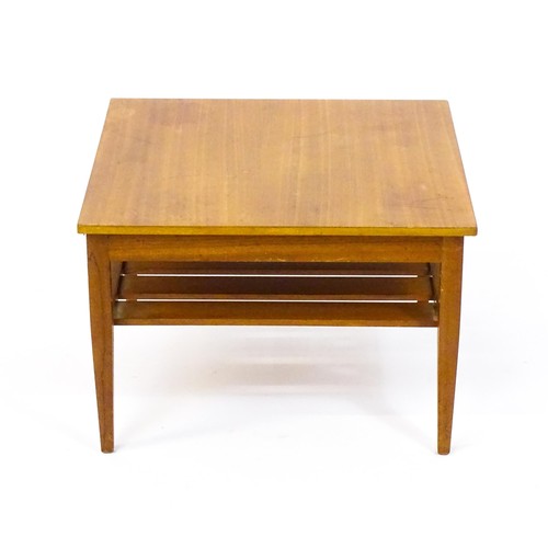 1790 - Vintage / Retro: A late 20thC teak 'Myer' coffee table with a squared top and slatted under tier rai... 