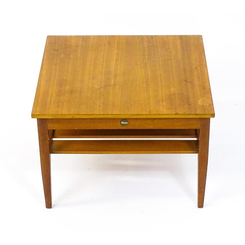 1790 - Vintage / Retro: A late 20thC teak 'Myer' coffee table with a squared top and slatted under tier rai... 