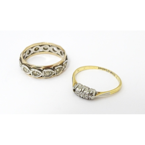 663 - Two rings, one 18ct set with diamonds, the other 9ct set with white stones (2)