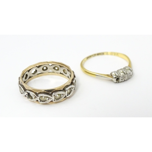 663 - Two rings, one 18ct set with diamonds, the other 9ct set with white stones (2)