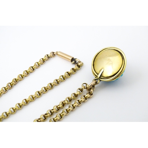 679 - A Victorian yellow metal pendant and chain necklace, the pendant of domed form set with a profusion ... 