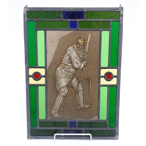 264 - Cricket interest :  A stained glass leaded panel depicting the cricketer W. G. Grace. Approx 13 1/2